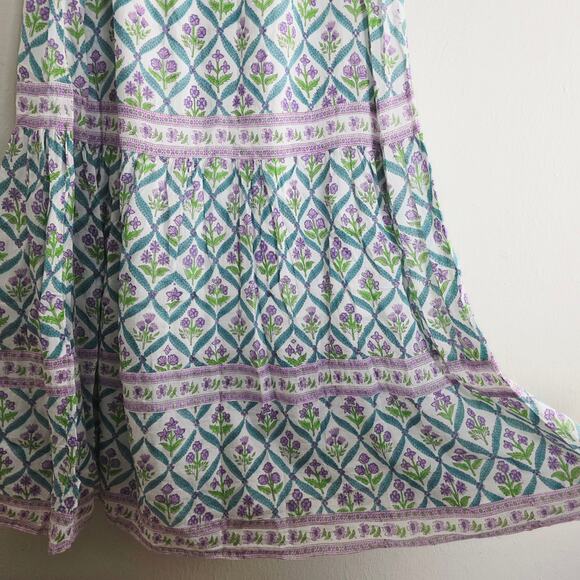 Alicia Bell Sutton Turquoise Purple Floral Silk Blend Tiered Maxi Skirt - Picture 4 of 12